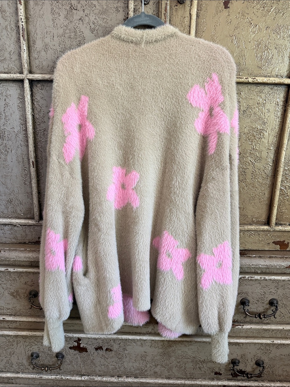 DAVI & DANI Beige Cardigan with Pink Floral Accents - Picture 3 of 3